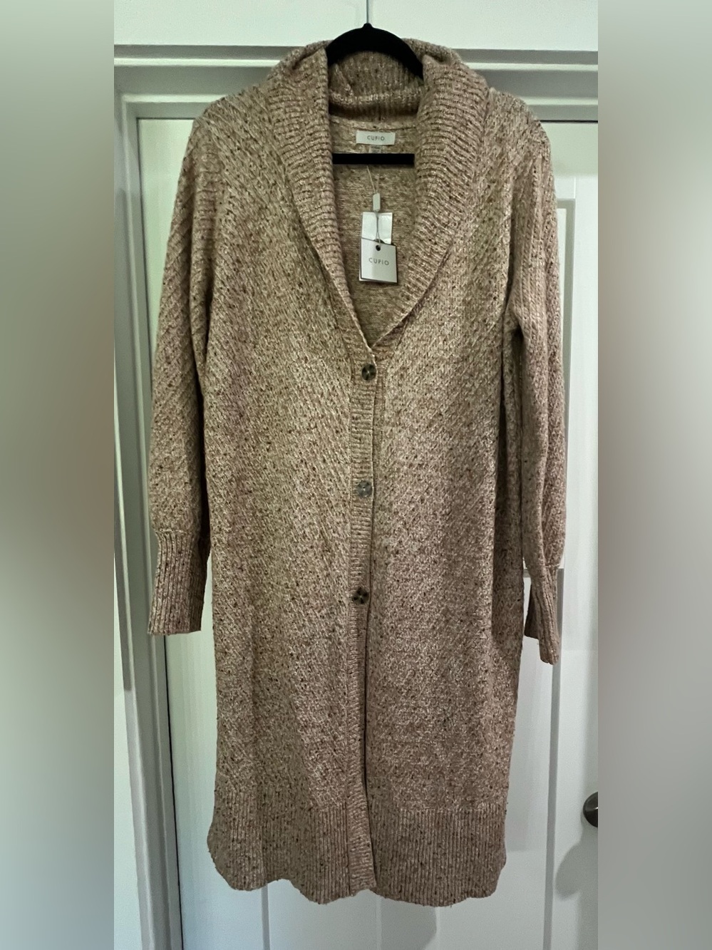 Cupid NWT Marled Beige Knit Long Duster Cardigan Sweater Shawl Collar Size XL